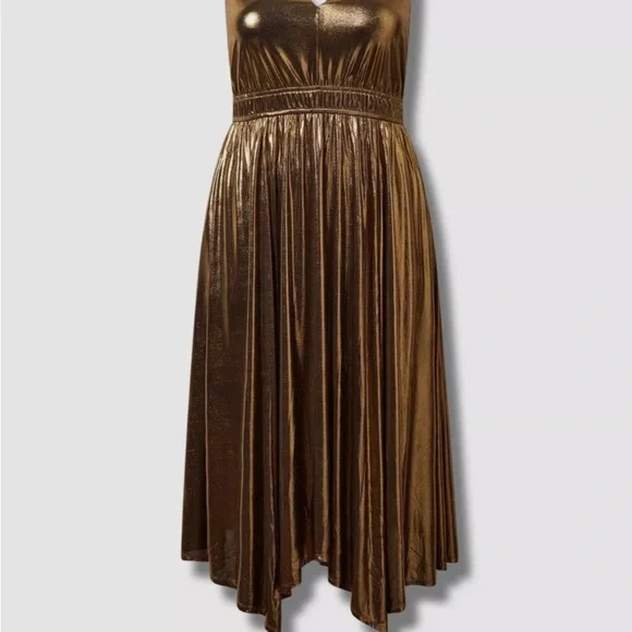 Torrid Gold and Black Midi Sundress V-Neck Cocktail - Picture 5 of 7